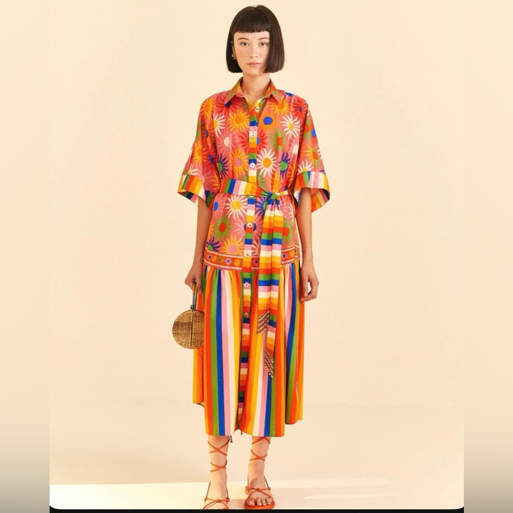 Coral Mixed Graphic Macaws Midi
Dress